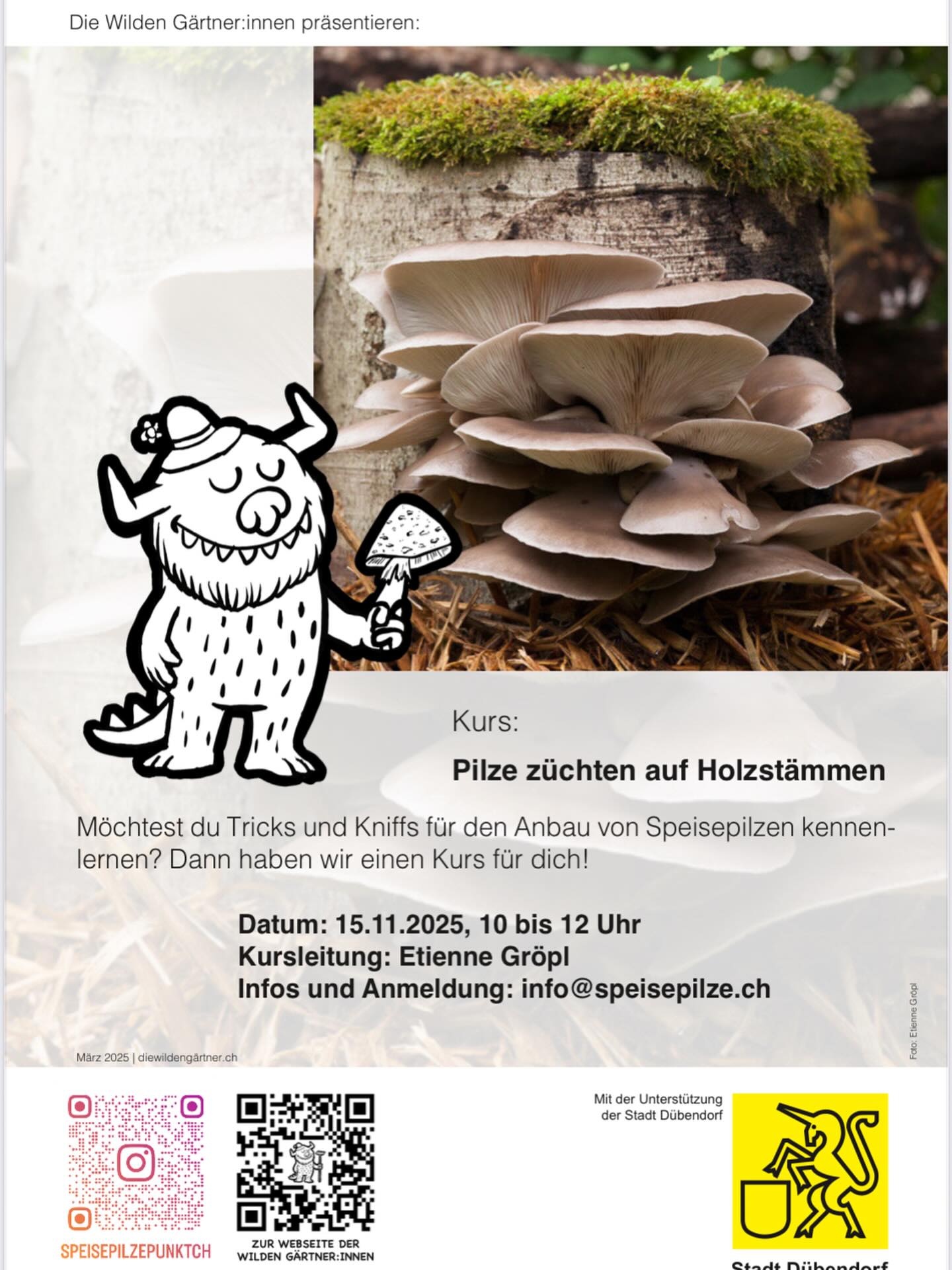 Und schon steht der nächste Pilzkurs vor der Türe: am 15.11.2025 ist es wieder soweit! Es hat noch wenige freie Plätze.

#pilzkurs #pilzezüchten #pilzezuechten #stadtoaseduebi #mampfenstattmähen 
#stadtoasedübi #mampfenstattmaehen #diewildengärtner #diewildengaertner #diewildengärtnerinnen #diewildengaertnerinnen #dübi #duebi #dübendorf #duebendorf 

@speisepilzepunktch